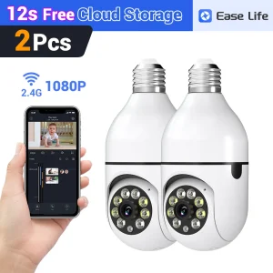 2Pc Ease Life APP-Light Bulb Security Cameras Outdoor Wireless WiFi
